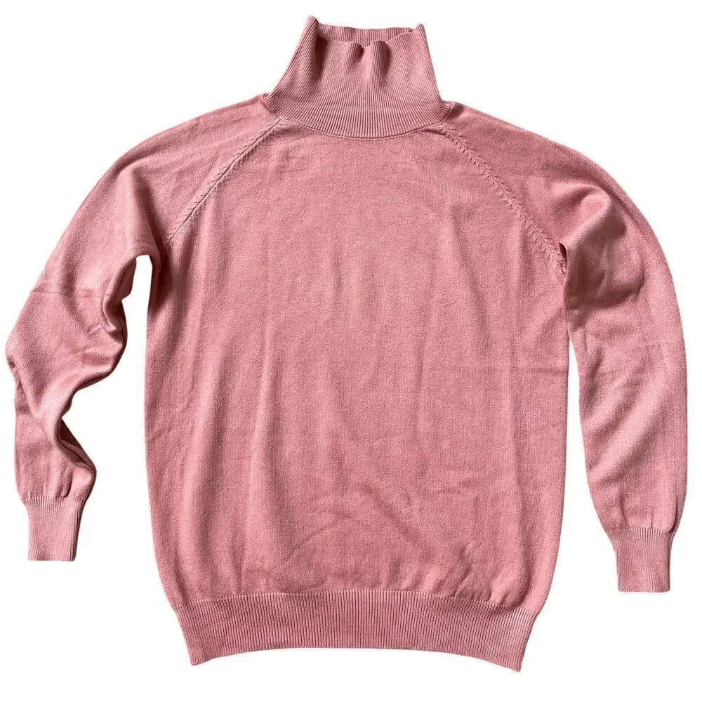 Luxury Cashmere-Feel Turtleneck Sweater | Rose Blush, Business Capsule, S, M New